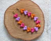 Sleutel / tas / telefoonhanger hartjes roze lila oranje goud
